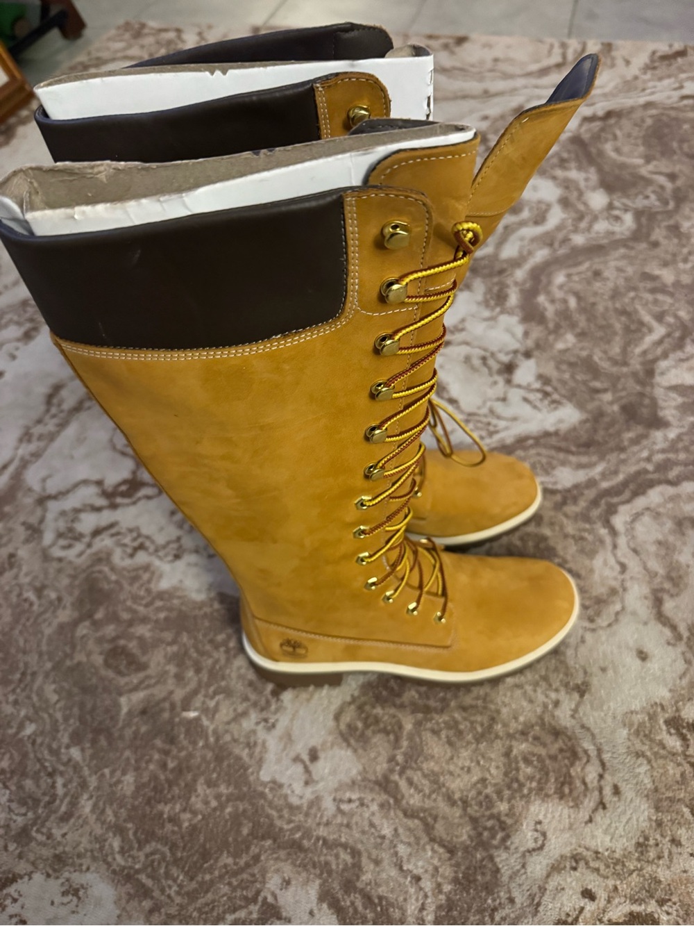 Timberland water proof 14โ Wheat Lace-Up Women's Tall Boots with Padded Collar